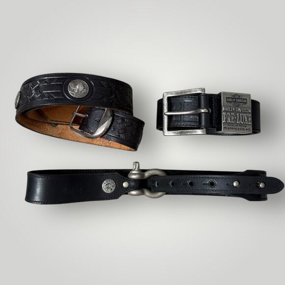 Motorcycle Leather Belts Lot of 3 Harley Davidson sz 32,Buffalo sz 32,Easy Rider - Picture 1 of 14